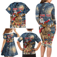 Personalized Merry Christmoose Family Matching Long Sleeve Bodycon Dress and Hawaiian Shirt Santa Claus Riding Moose Starry Night - Wonder Print Shop