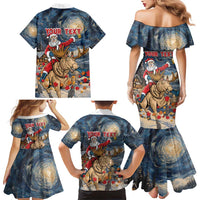 Personalized Merry Christmoose Family Matching Mermaid Dress and Hawaiian Shirt Santa Claus Riding Moose Starry Night - Wonder Print Shop