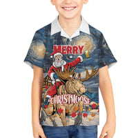Personalized Merry Christmoose Family Matching Off The Shoulder Long Sleeve Dress and Hawaiian Shirt Santa Claus Riding Moose Starry Night - Wonder Print Shop