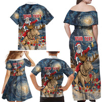 Personalized Merry Christmoose Family Matching Off Shoulder Maxi Dress and Hawaiian Shirt Santa Claus Riding Moose Starry Night - Wonder Print Shop
