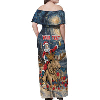 Personalized Merry Christmoose Family Matching Off Shoulder Maxi Dress and Hawaiian Shirt Santa Claus Riding Moose Starry Night - Wonder Print Shop