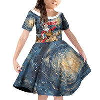 Personalized Merry Christmoose Family Matching Off Shoulder Short Dress and Hawaiian Shirt Santa Claus Riding Moose Starry Night - Wonder Print Shop