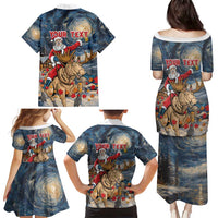 Personalized Merry Christmoose Family Matching Puletasi and Hawaiian Shirt Santa Claus Riding Moose Starry Night - Wonder Print Shop