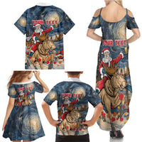 Personalized Merry Christmoose Family Matching Summer Maxi Dress and Hawaiian Shirt Santa Claus Riding Moose Starry Night - Wonder Print Shop