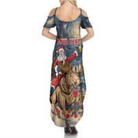 Personalized Merry Christmoose Family Matching Summer Maxi Dress and Hawaiian Shirt Santa Claus Riding Moose Starry Night - Wonder Print Shop