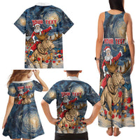 Personalized Merry Christmoose Family Matching Tank Maxi Dress and Hawaiian Shirt Santa Claus Riding Moose Starry Night - Wonder Print Shop