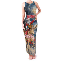 Personalized Merry Christmoose Family Matching Tank Maxi Dress and Hawaiian Shirt Santa Claus Riding Moose Starry Night - Wonder Print Shop