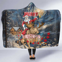 Merry Christmoose Hooded Blanket Santa Claus Riding Moose Starry Night