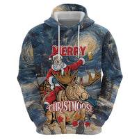 Personalized Merry Christmoose Hoodie Santa Claus Riding Moose Starry Night - Wonder Print Shop