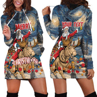 Personalized Merry Christmoose Hoodie Dress Santa Claus Riding Moose Starry Night - Wonder Print Shop