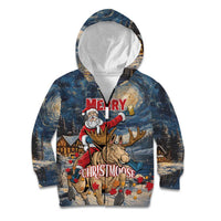 Personalized Merry Christmoose Kid Hoodie Santa Claus Riding Moose Starry Night - Wonder Print Shop