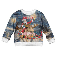 Merry Christmoose Kid Ugly Christmas Sweater Santa Claus Riding Moose Starry Night - Wonder Print Shop