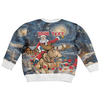 Merry Christmoose Kid Ugly Christmas Sweater Santa Claus Riding Moose Starry Night - Wonder Print Shop