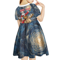 Personalized Merry Christmoose Kid Short Sleeve Dress Santa Claus Riding Moose Starry Night - Wonder Print Shop