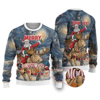Merry Christmoose Ugly Christmas Sweater Santa Claus Riding Moose Starry Night - Wonder Print Shop