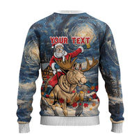 Merry Christmoose Ugly Christmas Sweater Santa Claus Riding Moose Starry Night - Wonder Print Shop