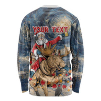 Personalized Merry Christmoose Long Sleeve Shirt Santa Claus Riding Moose Starry Night - Wonder Print Shop