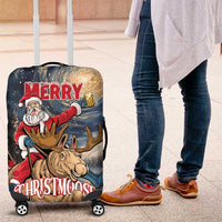 Merry Christmoose Luggage Cover Santa Claus Riding Moose Starry Night - Wonder Print Shop
