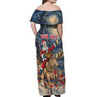 Personalized Merry Christmoose Off Shoulder Maxi Dress Santa Claus Riding Moose Starry Night - Wonder Print Shop