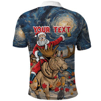 Personalized Merry Christmoose Polo Shirt Santa Claus Riding Moose Starry Night - Wonder Print Shop