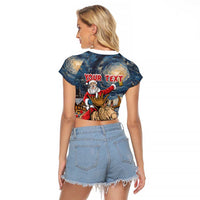 Personalized Merry Christmoose Raglan Cropped T Shirt Santa Claus Riding Moose Starry Night - Wonder Print Shop