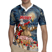 Personalized Merry Christmoose Rugby Jersey Santa Claus Riding Moose Starry Night - Wonder Print Shop
