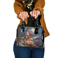 Merry Christmoose Shoulder Handbag Santa Claus Riding Moose Starry Night