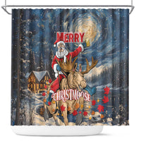 Merry Christmoose Shower Curtain Santa Claus Riding Moose Starry Night