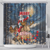 Merry Christmoose Shower Curtain Santa Claus Riding Moose Starry Night