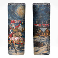 Personalized Merry Christmoose Skinny Tumbler Santa Claus Riding Moose Starry Night - Wonder Print Shop