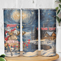 Personalized Merry Christmoose Skinny Tumbler Santa Claus Riding Moose Starry Night - Wonder Print Shop