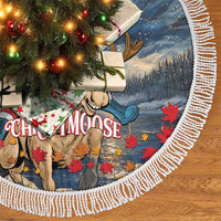 Merry Christmoose Tree Skirt Santa Claus Riding Moose Starry Night - Wonder Print Shop