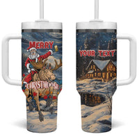 Personalized Merry Christmoose Tumbler With Handle Santa Claus Riding Moose Starry Night - Wonder Print Shop