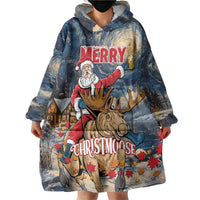 Personalized Merry Christmoose Wearable Blanket Hoodie Santa Claus Riding Moose Starry Night - Wonder Print Shop