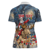Personalized Merry Christmoose Women Polo Shirt Santa Claus Riding Moose Starry Night - Wonder Print Shop