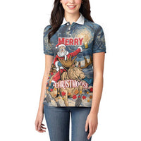 Personalized Merry Christmoose Women Polo Shirt Santa Claus Riding Moose Starry Night - Wonder Print Shop