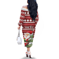 Personalized Canada Christmas Family Matching Off The Shoulder Long Sleeve Dress and Hawaiian Shirt Maple Leaf Pattern - Wonder Print Shop