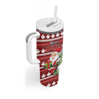 Personalized Canada Christmas Tumbler With Handle Maple Leaf Pattern - Wonder Print Shop