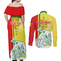 Senegal Independence Day Couples Matching Off Shoulder Maxi Dress and Long Sleeve Button Shirt Un Peuple Un But Une Foi 64th Anniversary - Wonder Print Shop