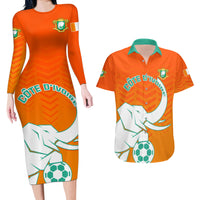 Ivory Coast Football Couples Matching Long Sleeve Bodycon Dress and Hawaiian Shirt Go Les Elephants - Wonder Print Shop