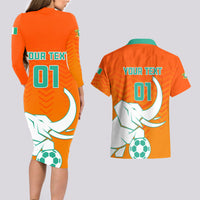 Ivory Coast Football Couples Matching Long Sleeve Bodycon Dress and Hawaiian Shirt Go Les Elephants - Wonder Print Shop