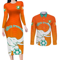 Ivory Coast Football Couples Matching Long Sleeve Bodycon Dress and Long Sleeve Button Shirt Go Les Elephants - Wonder Print Shop