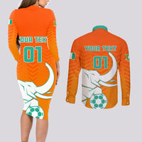 Ivory Coast Football Couples Matching Long Sleeve Bodycon Dress and Long Sleeve Button Shirt Go Les Elephants - Wonder Print Shop
