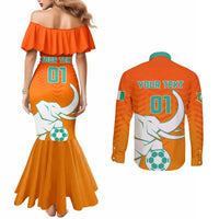 Ivory Coast Football Couples Matching Mermaid Dress and Long Sleeve Button Shirt Go Les Elephants