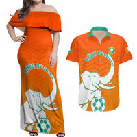 Ivory Coast Football Couples Matching Off Shoulder Maxi Dress and Hawaiian Shirt Go Les Elephants - Wonder Print Shop