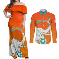 Ivory Coast Football Couples Matching Off Shoulder Maxi Dress and Long Sleeve Button Shirt Go Les Elephants - Wonder Print Shop