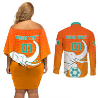 Ivory Coast Football Couples Matching Off Shoulder Short Dress and Long Sleeve Button Shirt Go Les Elephants - Wonder Print Shop