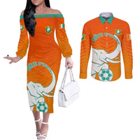 Ivory Coast Football Couples Matching Off The Shoulder Long Sleeve Dress and Long Sleeve Button Shirt Go Les Elephants