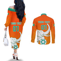 Ivory Coast Football Couples Matching Off The Shoulder Long Sleeve Dress and Long Sleeve Button Shirt Go Les Elephants