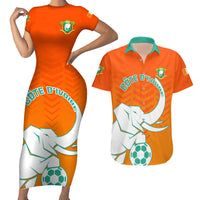 Ivory Coast Football Couples Matching Short Sleeve Bodycon Dress and Hawaiian Shirt Go Les Elephants - Wonder Print Shop